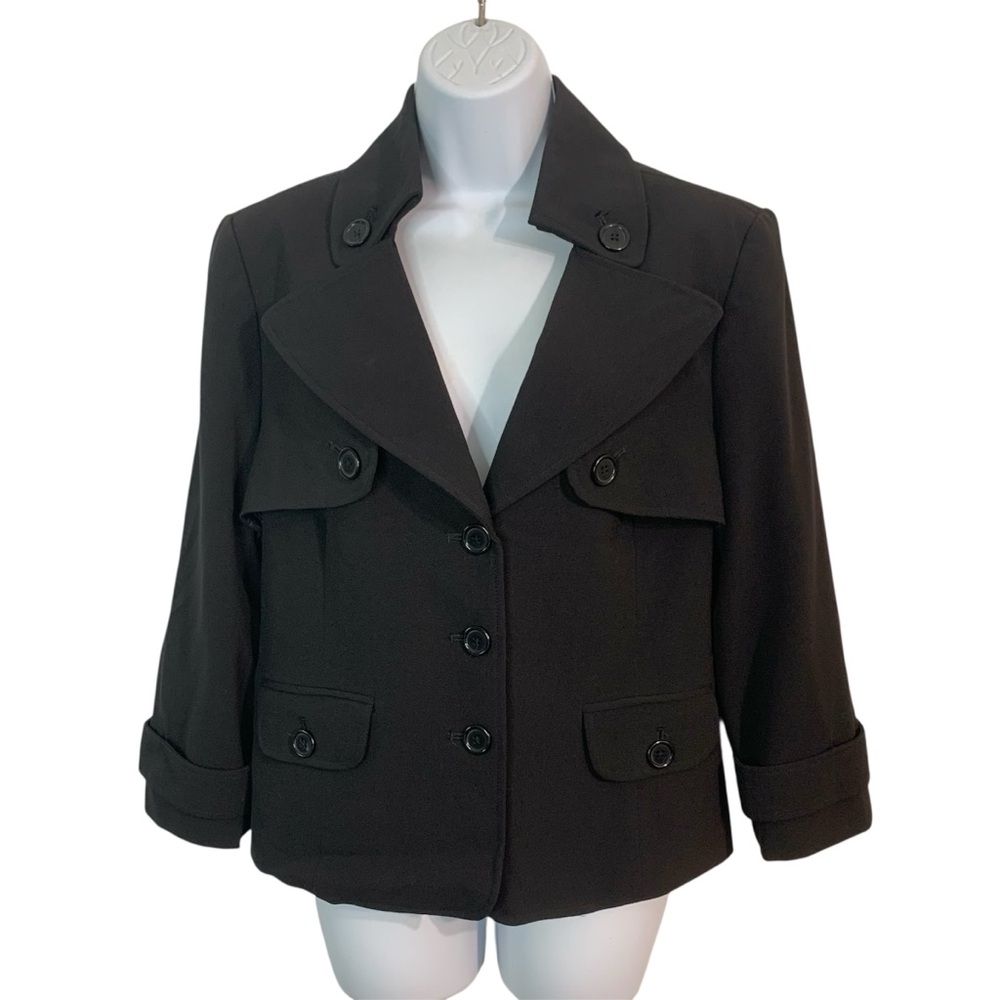 LIFESTYLE ATTITUDE by Larry Levine Black Cropped Trench Jacket Sz 10 - Picture 3 of 5